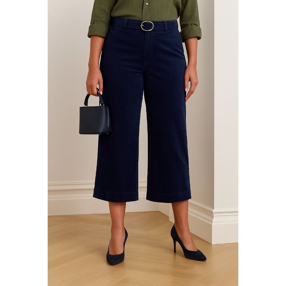 Madewell Emmett Wide-Leg Crop Pants in Blue Velveteen High Rise Women's SZ 34P